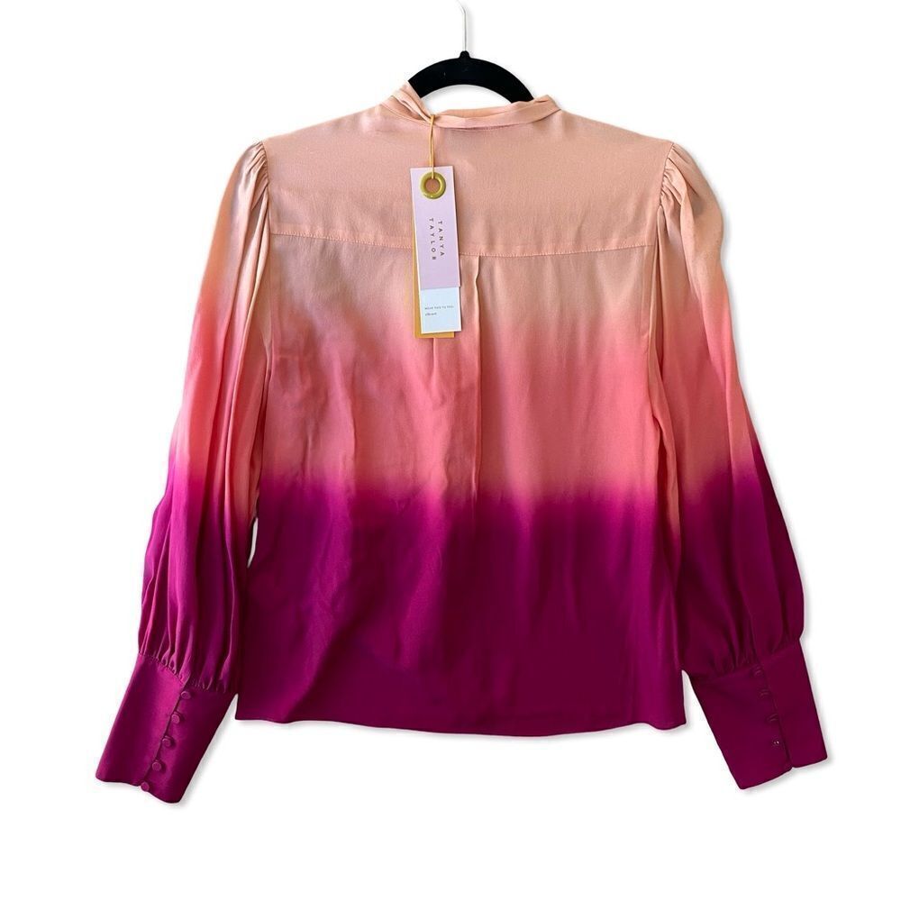 NWT TANYA TAYLOR Susan Ombré Silk Tieneck Blouse top pink $395 Sz 4 - Picture 2 of 8